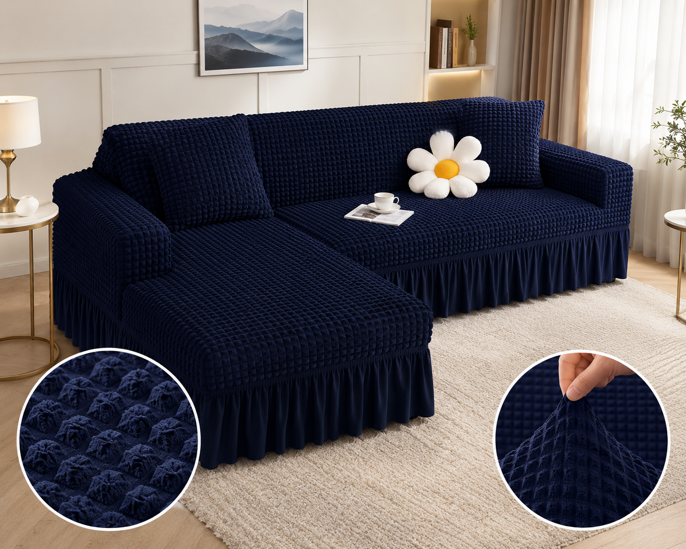 Navy Blue Premium Turkish Bubble Stretch Sofa Cover