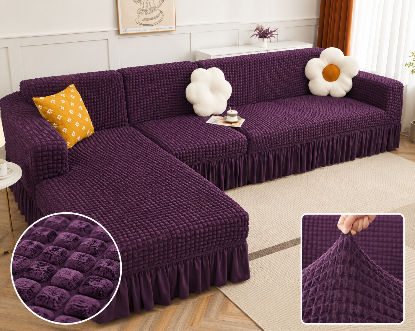 Purple Premium Turkish Bubble Stretch Sofa Cover