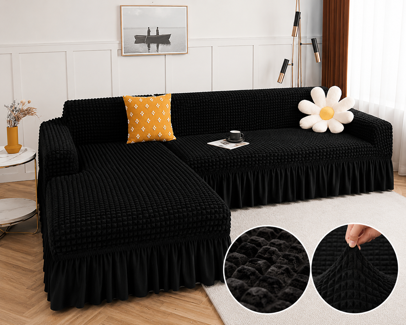 Black Premium Turkish Bubble Stretch Sofa Cover