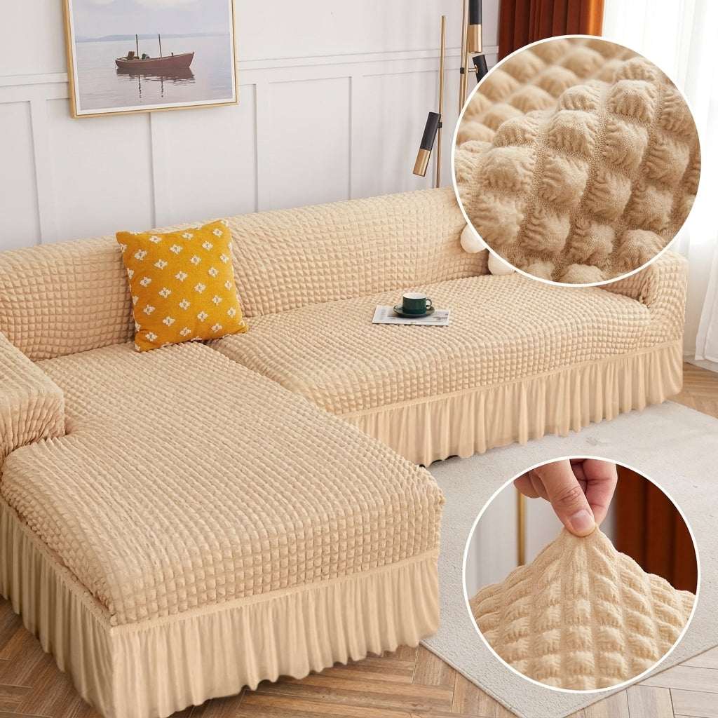 Cream Premium Turkish Bubble Stretch Sofa Cover