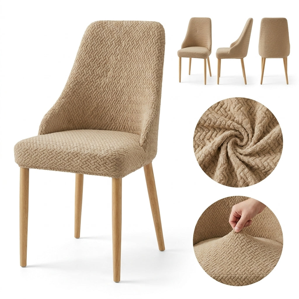 Beige Premium Diamond Velvet Stretch Chair Cover