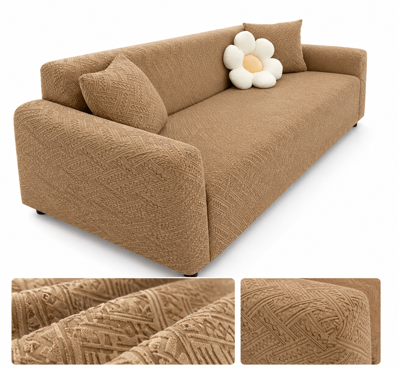 Beige| Flower Palchi Style Sofa Cover