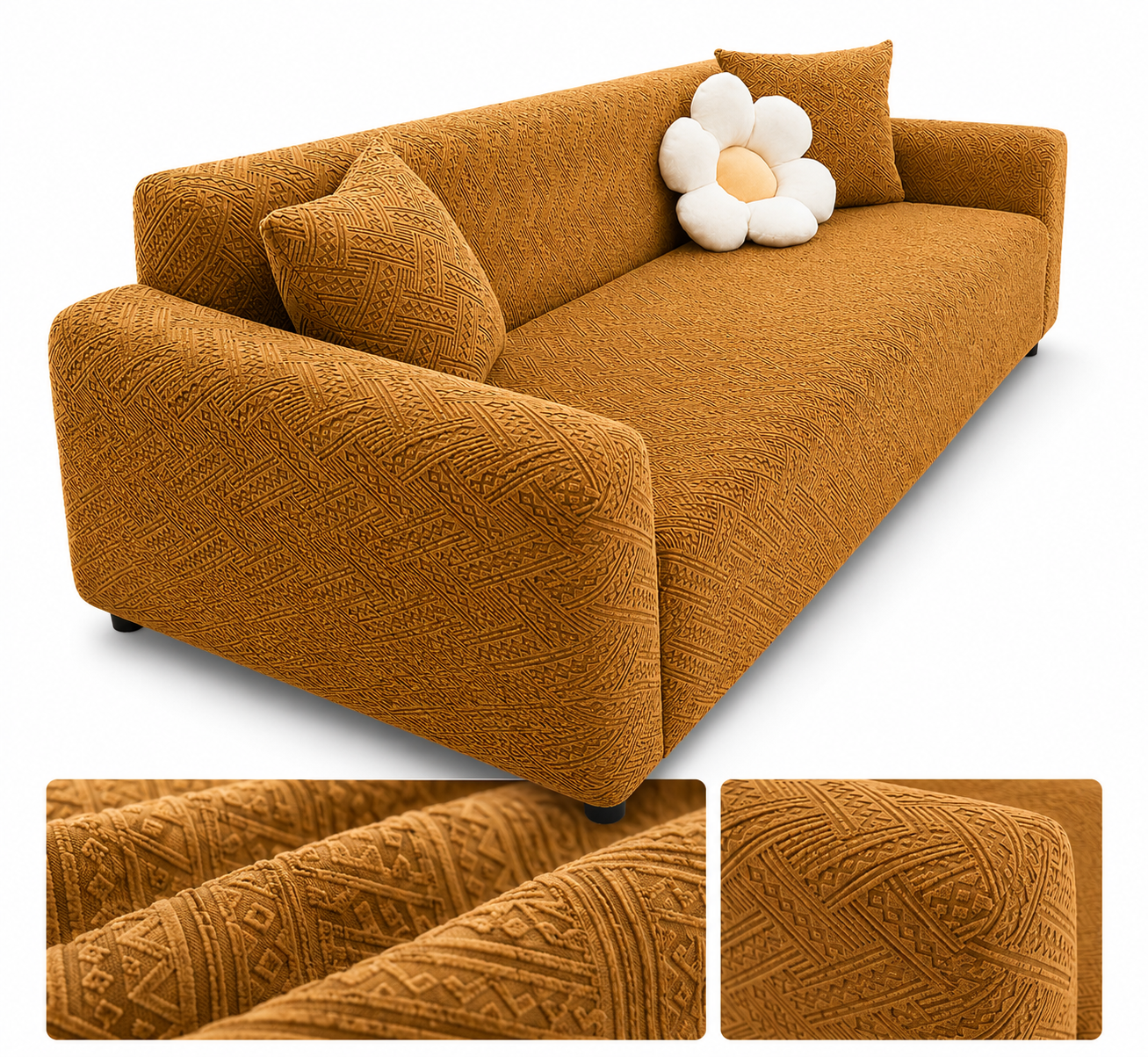 Mustard | Flower Palchi Style Sofa Cover