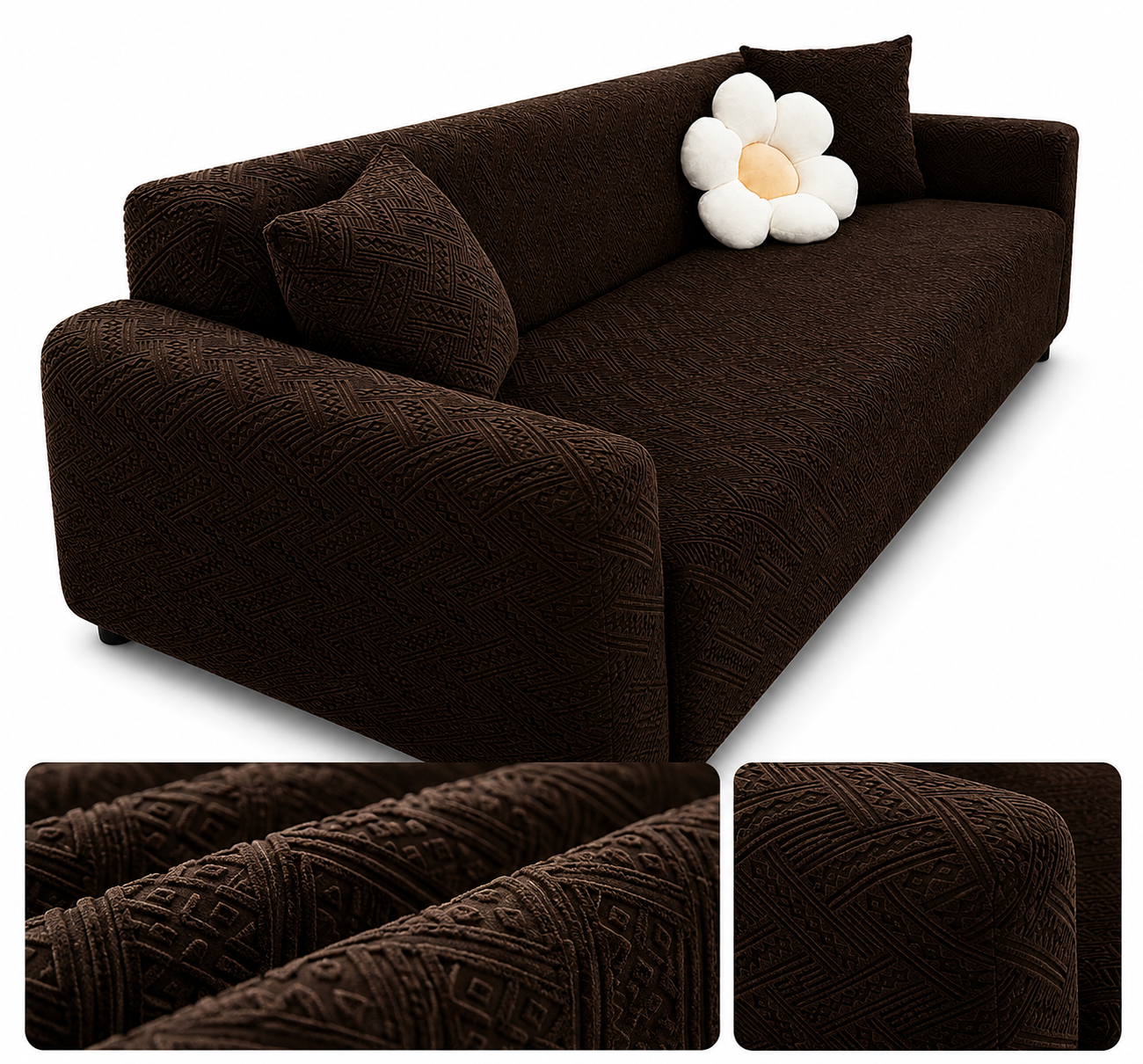 Dark Brown | Flower Palchi Style Sofa Cover