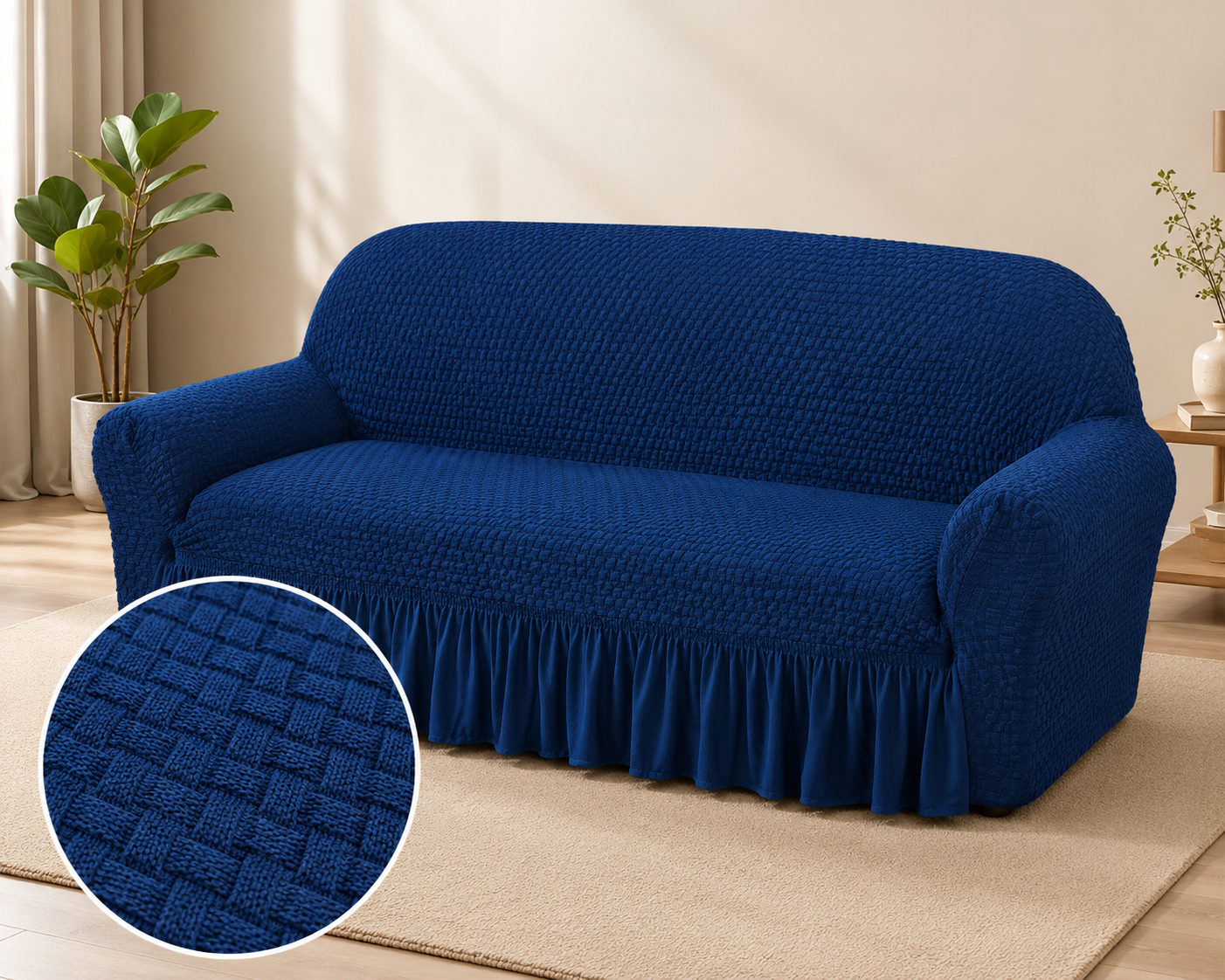 Navy Blue Premium Butterfly Fabric Stretch Sofa Cover