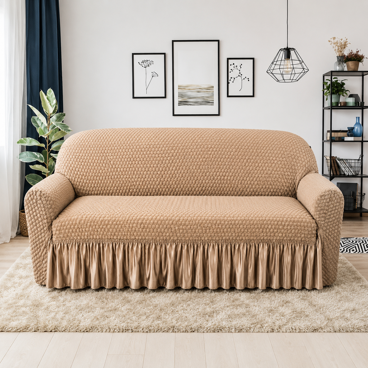Beige Premium Butterfly Fabric Stretch Sofa Cover