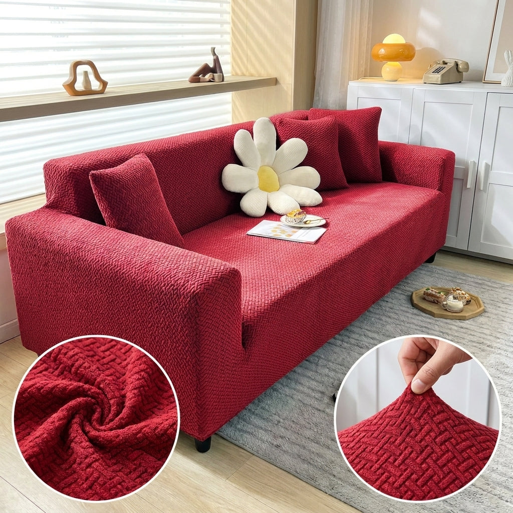 Red Premium Diamond Velvet Stretch Sofa Cover