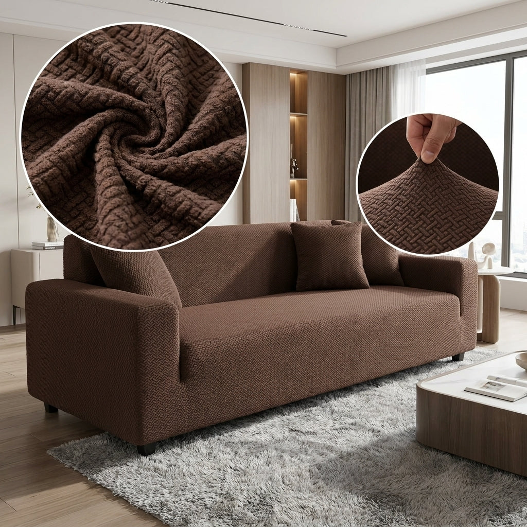 Brown Premium Diamond Velvet Stretch Sofa Cover