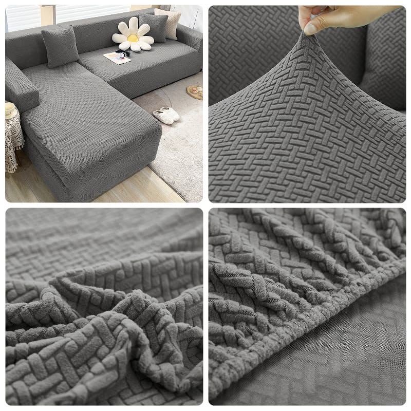 Gray Premium Diamond Velvet Stretch Sofa Cover