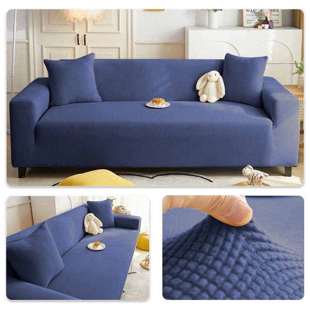 Blue Premium Diamond Velvet Stretch Sofa Cover