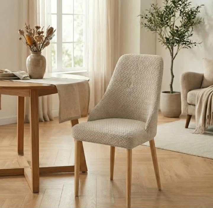 Beige Premium Diamond Velvet Stretch Chair Cover