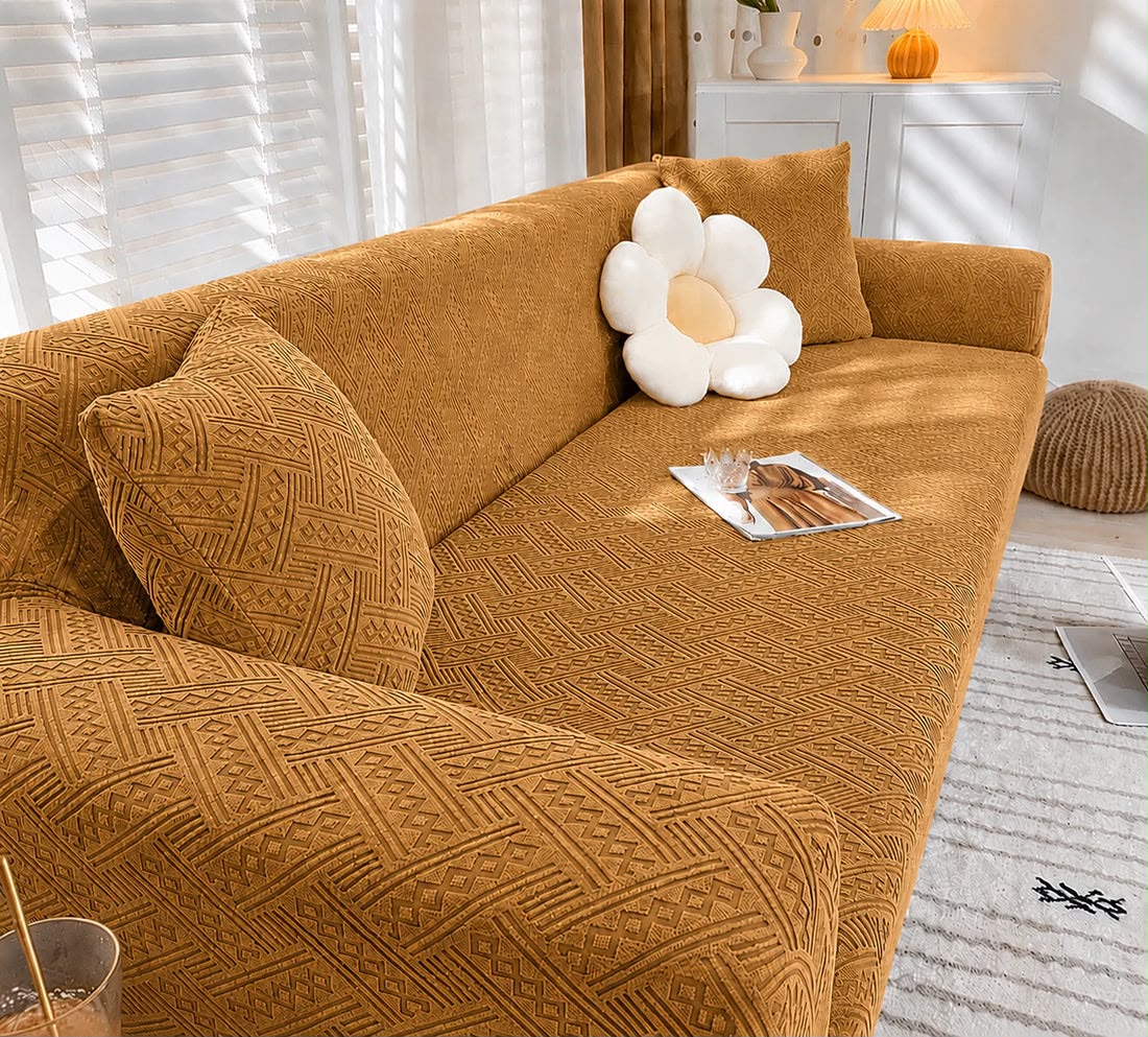 Mustard | Flower Palchi Style Sofa Cover