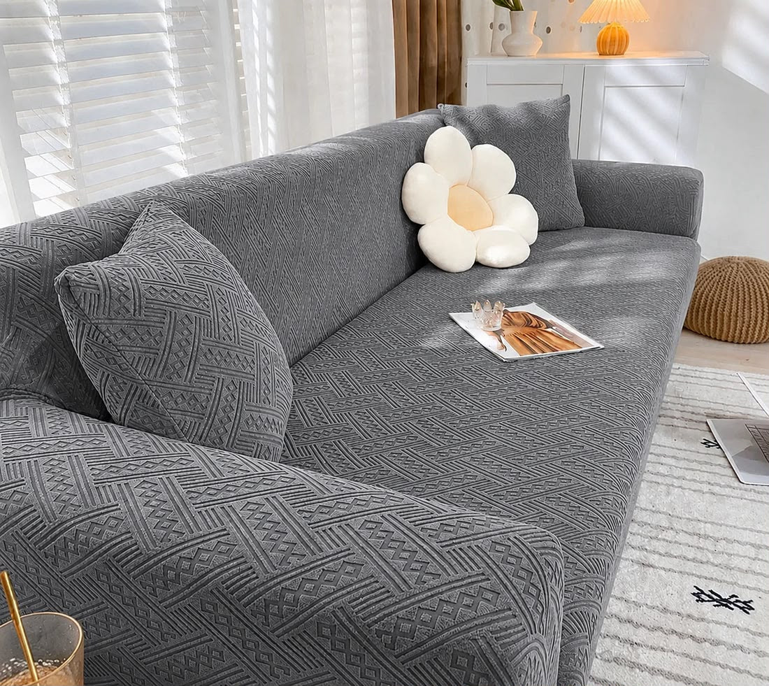 Grey| Flower Palchi Style Sofa Cover